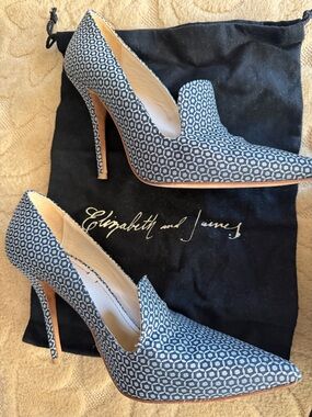 Elizabeth and James Navy Geometric Pointed-Toe Stilettos